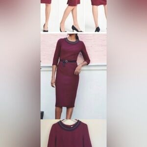 TAGS ON! Boden Size 12 Burgundy Sheath with Navy Accents. Never worn.